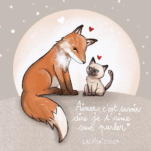 Renard et chaton carte carrée