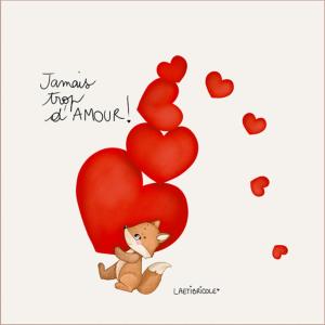 Coupon coussin renard et coeurs "jamais trop d'amour !"